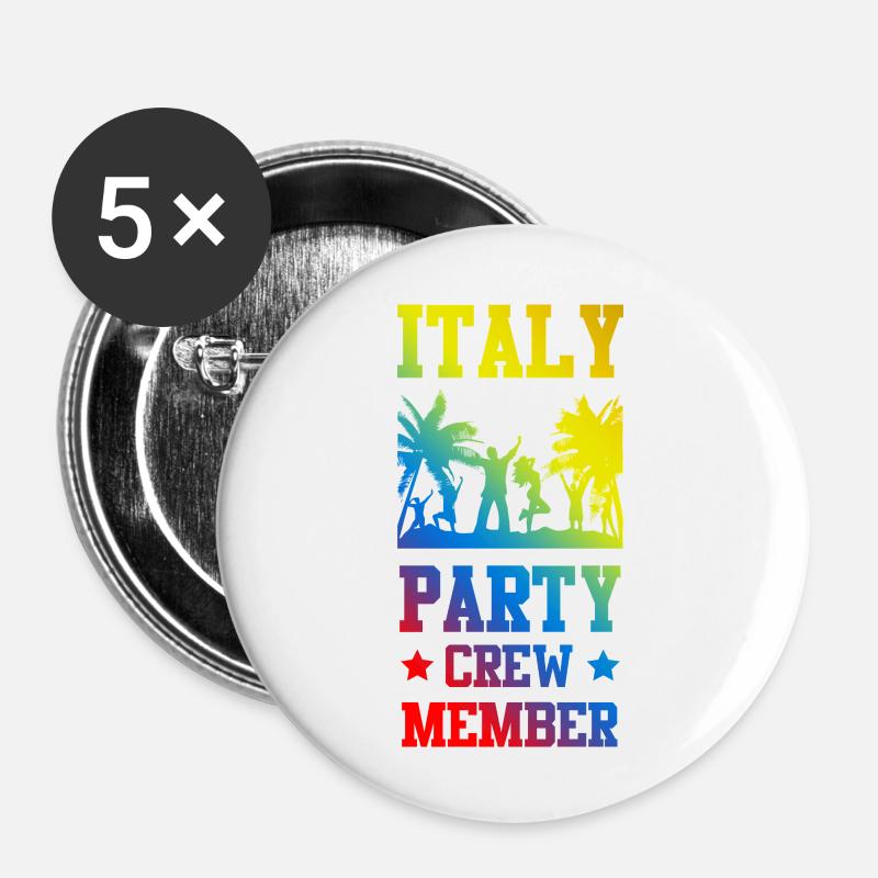 Italien Party Crew - Buttons groß 56 mm (5er Pack) - Weiß