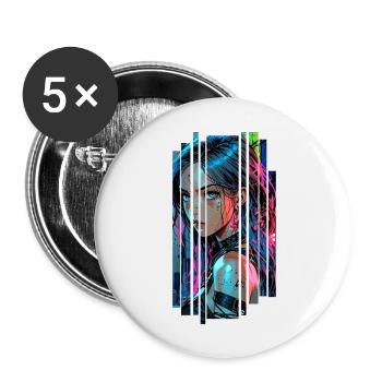 Cyber Frau Urbane Stadt Neon - Buttons groß 56 mm (5er Pack) - Weiß - Vorne