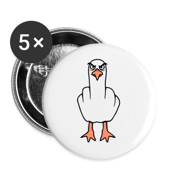Möwe Mittelfinger Beleidigung Stinkefinger frech - Buttons groß 56 mm (5er Pack) - Weiß - Vorne