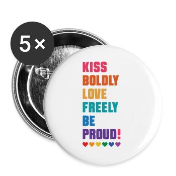 Mois de la fierté LGBTQ - Embrassez audacieusement, aimez librement - Lot de 5 grands badges (56 mm) - blanc - Devant