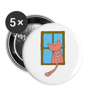 Cat at the window pink - Buttons large 2.2''/56 mm (5-pack) - white - Front