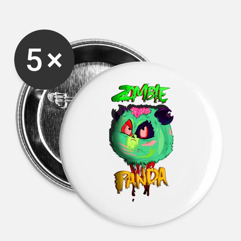 Zombie-Panda - Buttons groß 56 mm (5er Pack) - Weiß