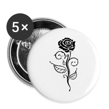Schwarze Rose Ornament Gothic - Buttons groß 56 mm (5er Pack) - Weiß - Vorne