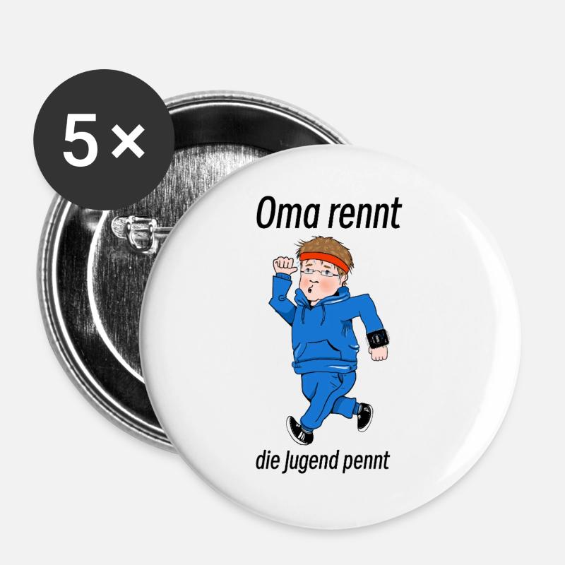 Grandma runs - Buttons large 2.2''/56 mm (5-pack) - white