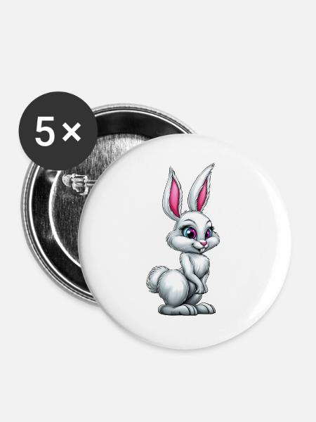 süßer weißer Bunny :) - Buttons groß 56 mm (5er Pack) - Weiß