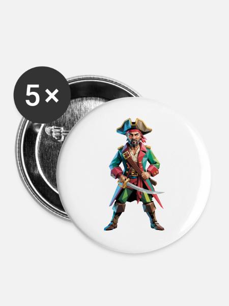 Pirat - Cooles Low Poly Logo - Buttons groß 56 mm (5er Pack) - Weiß