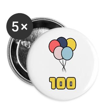 100. 100 JAHRE. 100-JÄHRIGES JUBILÄUM. GEBURTSTAG 100 - Buttons groß 56 mm (5er Pack) - Weiß - Vorne