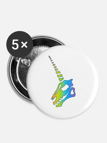 Regenbogen Einhorn Schädel - Buttons groß 56 mm (5er Pack) - Weiß