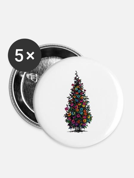 Blütenpyramide Regenbogenfarben - Buttons groß 56 mm (5er Pack) - Weiß