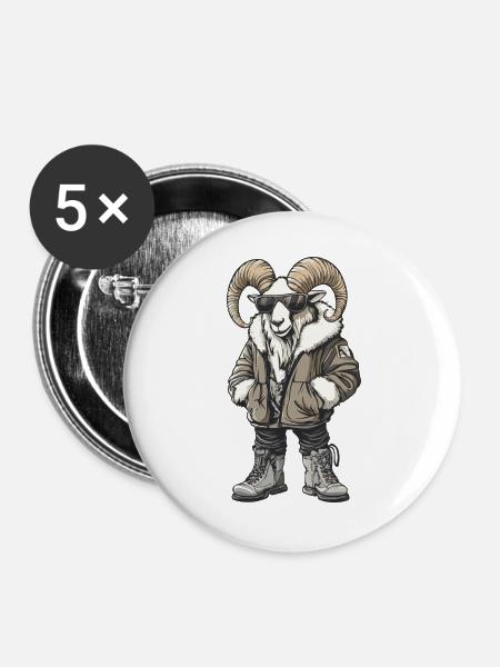 Bergziege Cool Winter - Buttons groß 56 mm (5er Pack) - Weiß