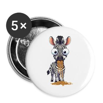 Drôle de spaghetti zébré mangeant de grands yeux maladroits - Lot de 5 grands badges (56 mm) - blanc - Devant