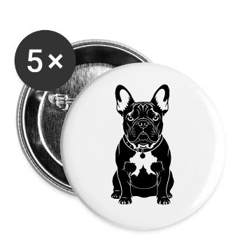 Lustige Französische Bulldogge Geschenk Süß - Buttons groß 56 mm (5er Pack) - Weiß - Vorne