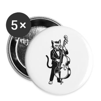 Chat jazz en costume avec contrebasse - Lot de 5 grands badges (56 mm) - blanc - Devant