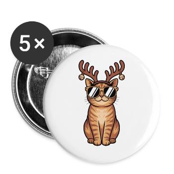 Katzen hirsch mit Sonnenbrille - Buttons groß 56 mm (5er Pack) - Weiß - Vorne