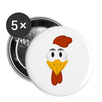 Dessin animé drôle avec visage de poule et grands yeux, animal mignon - Lot de 5 grands badges (56 mm) - blanc - Devant