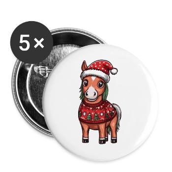 Pferd Weihnachten Xmas - Buttons groß 56 mm (5er Pack) - Weiß - Vorne