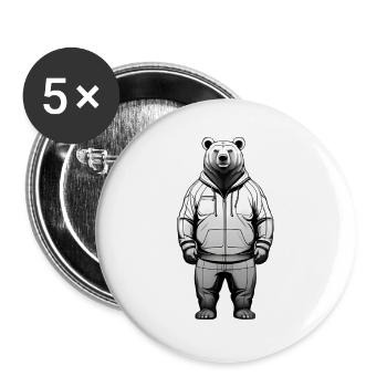 Bär Hoodie Grafik - Buttons groß 56 mm (5er Pack) - Weiß - Vorne