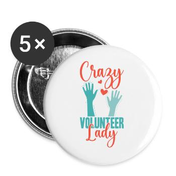 Appréciation du Bénévolat Volontaire Folle Bénévole - Lot de 5 grands badges (56 mm) - blanc - Devant