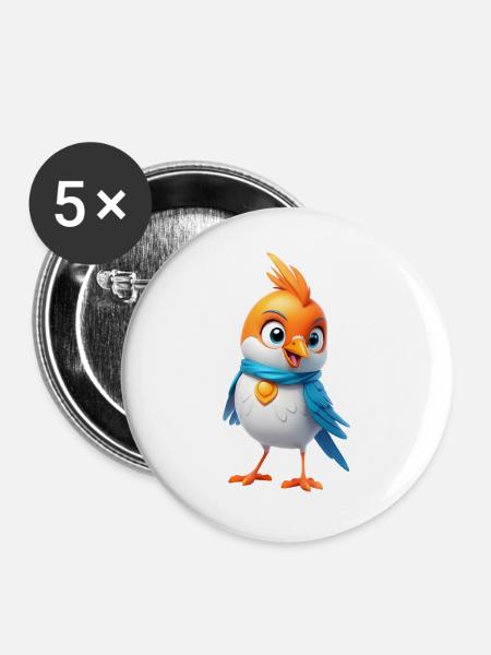 Bunter Vogel mit Schal – Cartoon-Design - Buttons groß 56 mm (5er Pack) - Weiß