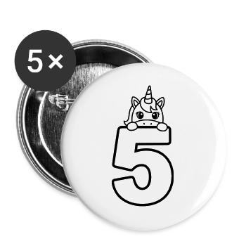 Cute Unicorn on the Number 5 Cartoon Illustration - Buttons large 2.2''/56 mm (5-pack) - white - Front
