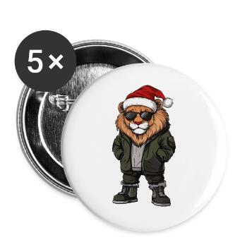 Noël Lion Hiver - Lot de 5 grands badges (56 mm) - blanc - Devant