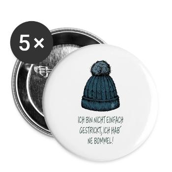 Je ne suis pas juste tricotée – pompon disant - Lot de 5 grands badges (56 mm) - blanc - Devant