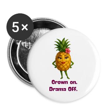 King Pineapple: DramaOff - Buttons large 2.2''/56 mm (5-pack) - white - Front