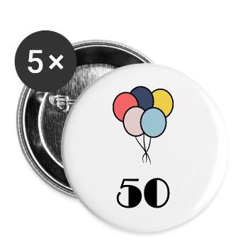 50. 50 JAHRE. 50-JÄHRIGES JUBILÄUM. 50-JÄHRIGES JUBILÄUM. - Buttons groß 56 mm (5er Pack) - Weiß - Vorne