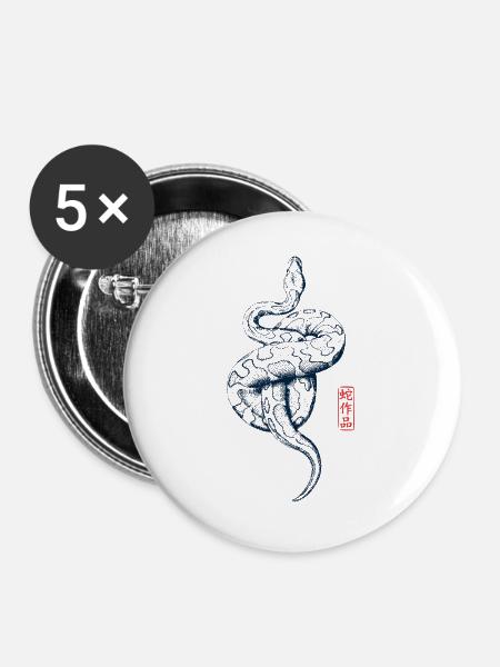 Python mit Kanji Stempel - Buttons groß 56 mm (5er Pack) - Weiß