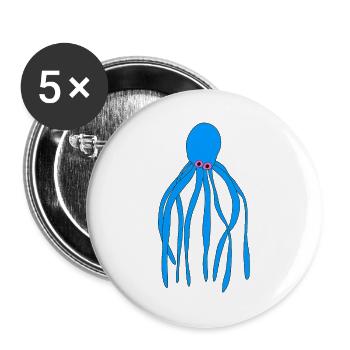 Blauer Cartoon-Oktopus mit pinken Augen - Buttons groß 56 mm (5er Pack) - Weiß - Vorne