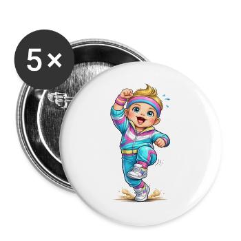 Fröhliches Retro-Aerobic-Kind  - Buttons groß 56 mm (5er Pack) - Weiß - Vorne