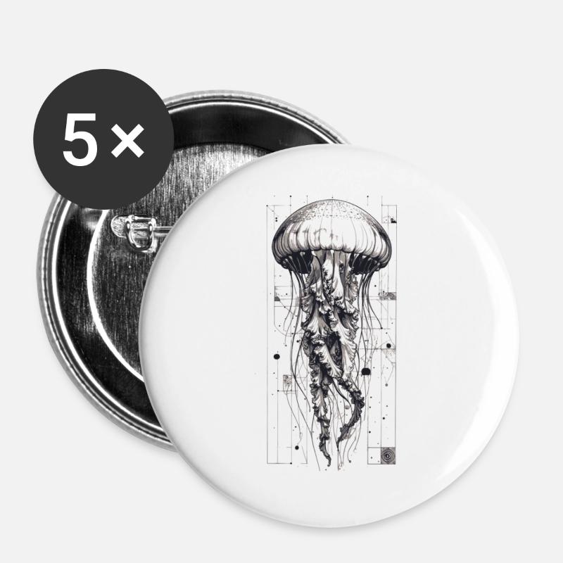 Black and White Technok Jellyfish - Buttons large 2.2''/56 mm (5-pack) - white