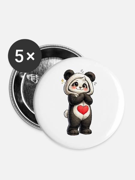 Schüchterner Panda mit rotem Herz - Buttons groß 56 mm (5er Pack) - Weiß