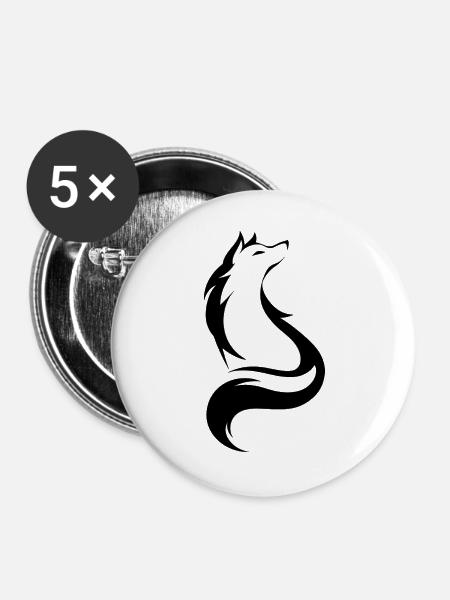 Künstlerischer Wolf, Wildtiersymbol - Buttons groß 56 mm (5er Pack) - Weiß