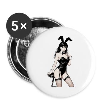 Anime Bunny Frau – Sinnliche Manga Pin-up Art - Buttons groß 56 mm (5er Pack) - Weiß - Vorne