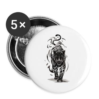 Tribal Tiger - Black and White Big Cat - Buttons large 2.2''/56 mm (5-pack) - white - Front