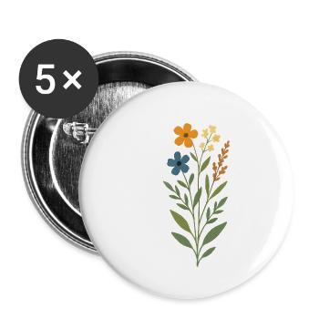 Wasserfarben Blumenstrauss - Buttons groß 56 mm (5er Pack) - Weiß - Vorne
