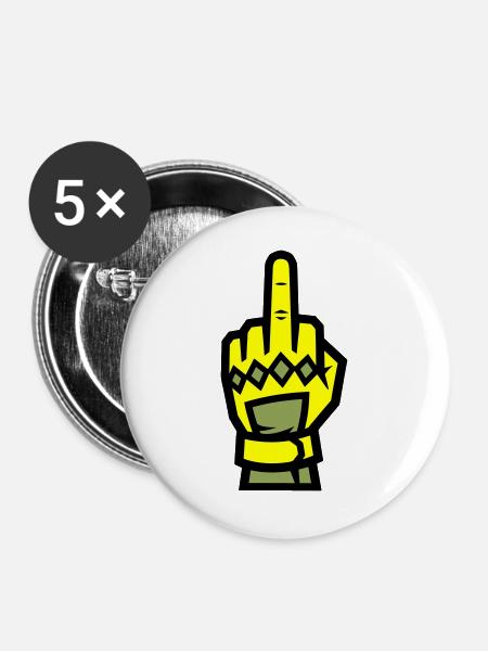 Mittelfinger Handschuh Gelb Symbol - Buttons groß 56 mm (5er Pack) - Weiß