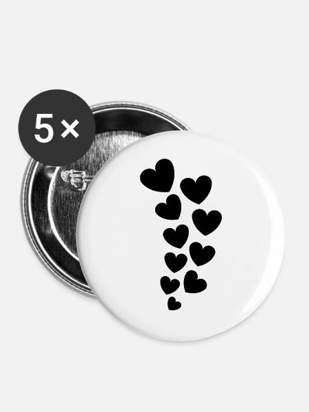 Schwebende Herzen - Buttons groß 56 mm (5er Pack) - Weiß
