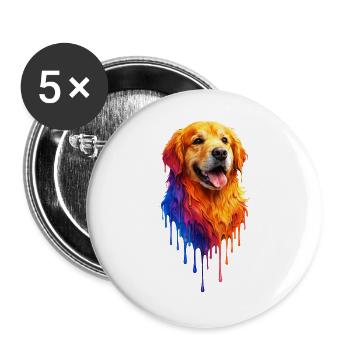 Golden Retriever in bright colors - Buttons large 2.2''/56 mm (5-pack) - white - Front