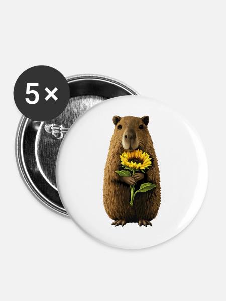 Biber mit Sonnenblume - Buttons groß 56 mm (5er Pack) - Weiß