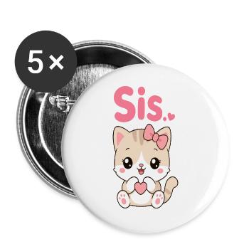 Katzen Sis Herzchen Kawaii - Buttons groß 56 mm (5er Pack) - Weiß - Vorne