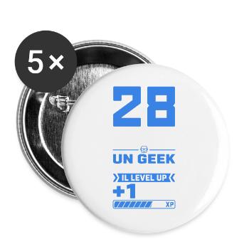 28 Ans Humour Geek 28 Ans Anniversaire Gamer - Lot de 5 grands badges (56 mm) - blanc - Devant