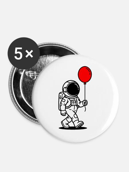 Astronaut mit Ballon - Buttons groß 56 mm (5er Pack) - Weiß
