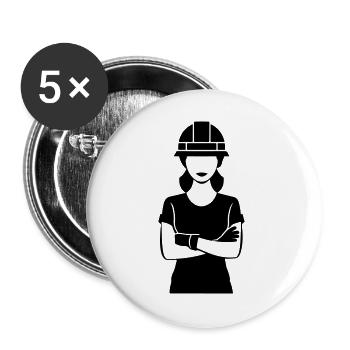 Construction Worker Woman - Buttons large 2.2''/56 mm (5-pack) - white - Front
