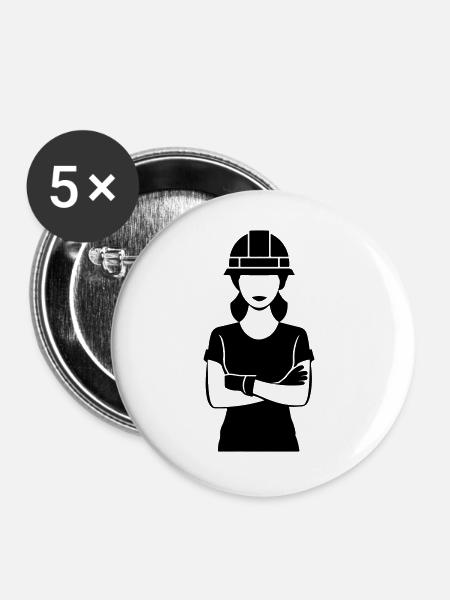 Bauarbeiter Frau - Buttons groß 56 mm (5er Pack) - Weiß