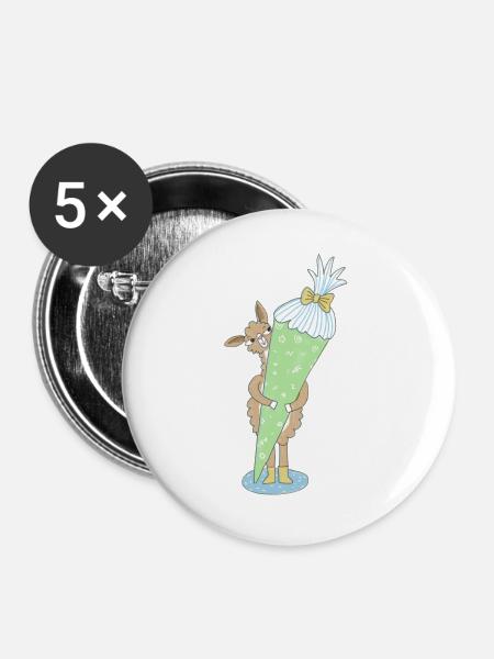 Lama mit großer Schultüte - Buttons groß 56 mm (5er Pack) - Weiß