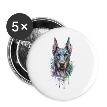 Wasserfarbener Geometrischer Hundportrait - Buttons groß 56 mm (5er Pack) - Weiß - Vorne