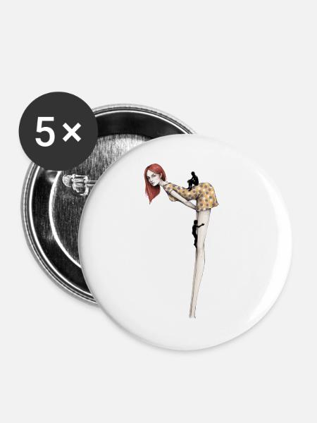 Frau Groß Klettern Männer Surrealismus  - Buttons groß 56 mm (5er Pack) - Weiß