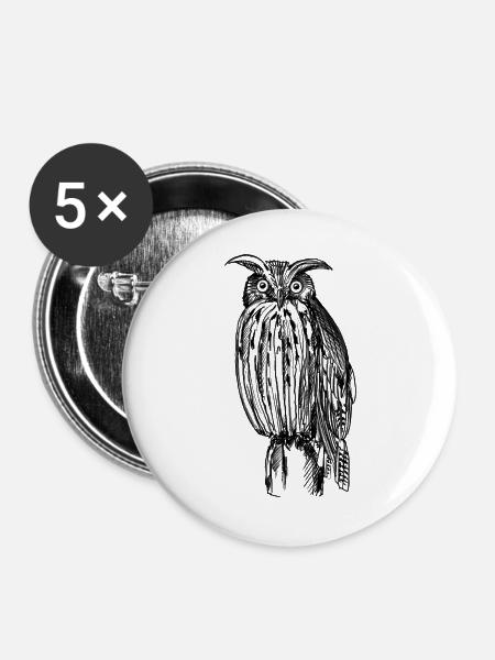 Eule – Illustration - Buttons groß 56 mm (5er Pack) - Weiß